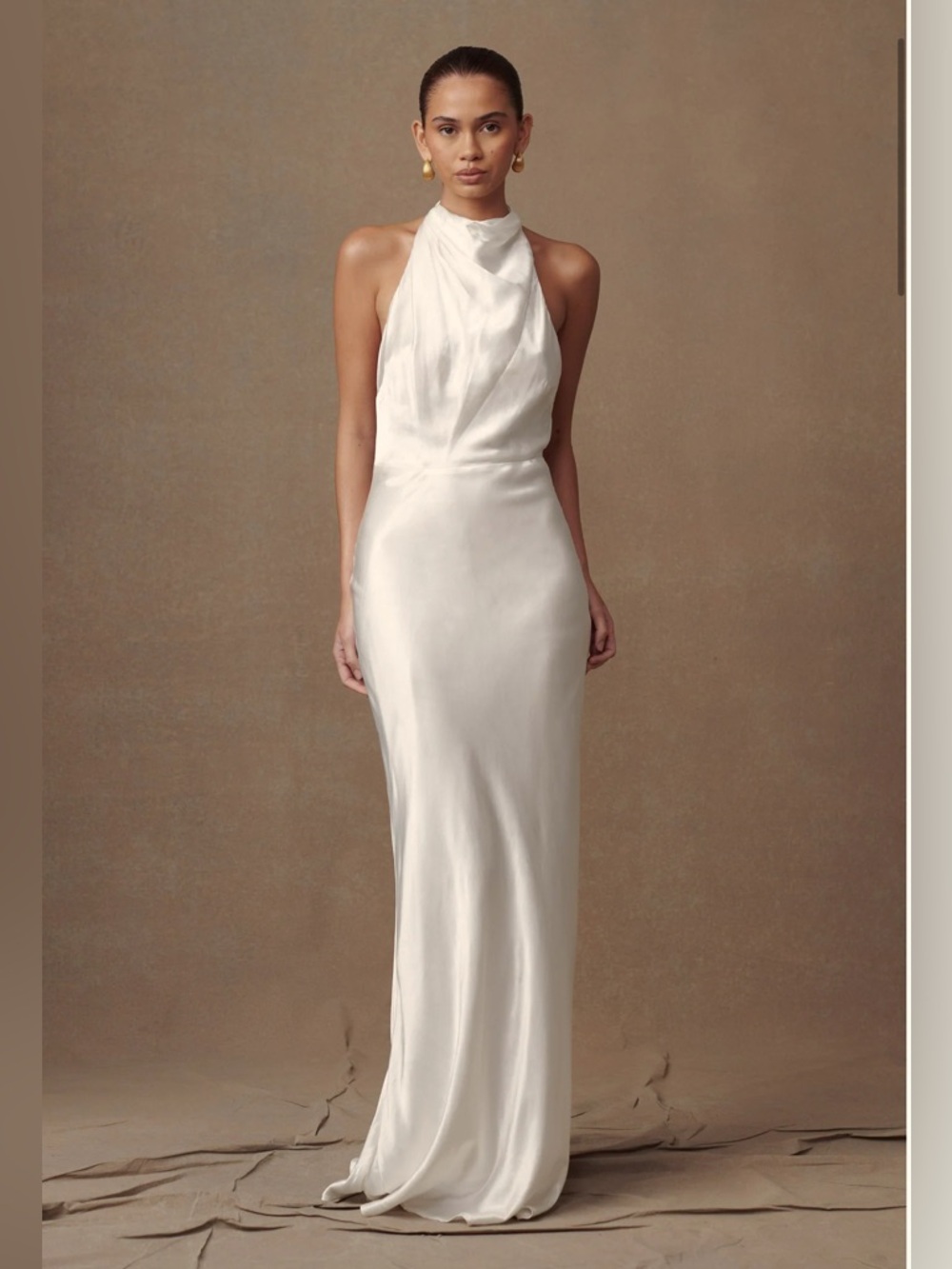 Meshki White Satin Halter Maxi Dress